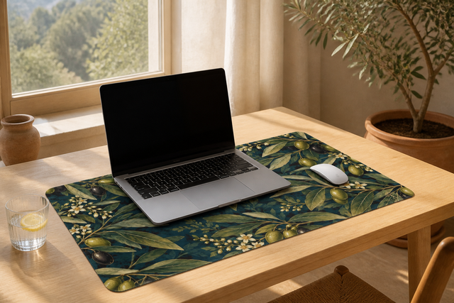 Vintage Olive Branch Desk Mat by a window
