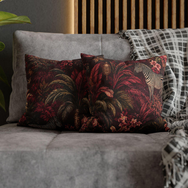 Burgundy Jungle Pillow Cover