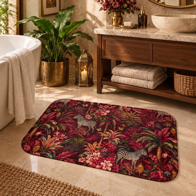 Burgundy Jungle Bath Mat