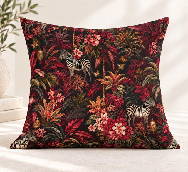 Burgundy Jungle Pillow Cover