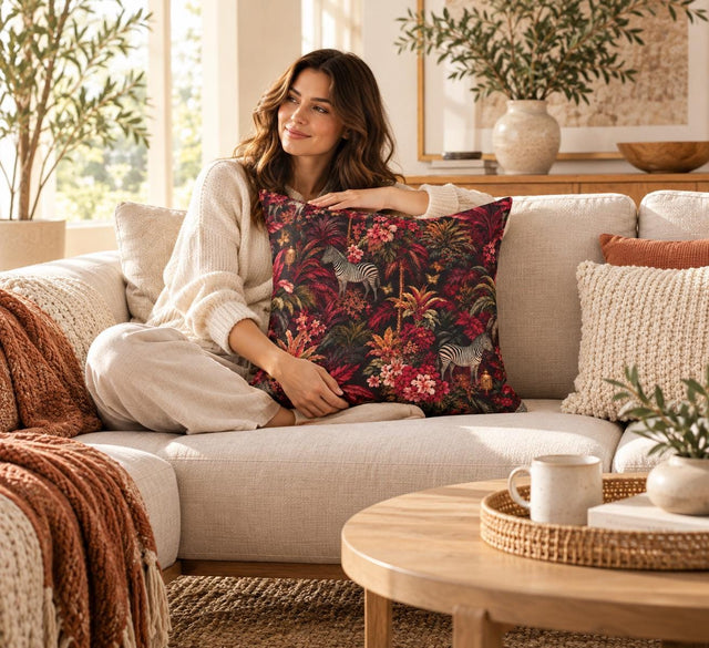 Burgundy Jungle Pillow Cover