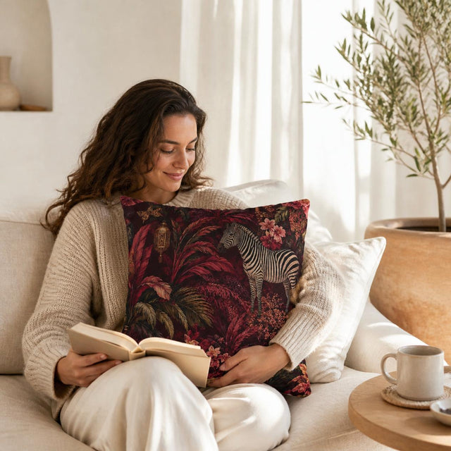Burgundy Jungle Pillow Cover