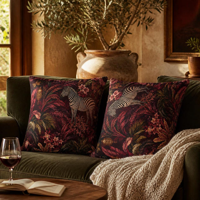 Burgundy Jungle Pillow Cover