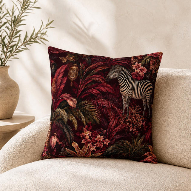 Burgundy Jungle Pillow Cover