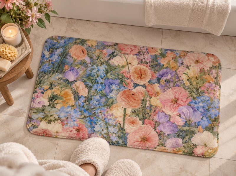 Watercolor Floral Bath Mat
