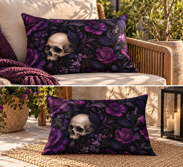 Purple Skull Outdoor Pillow