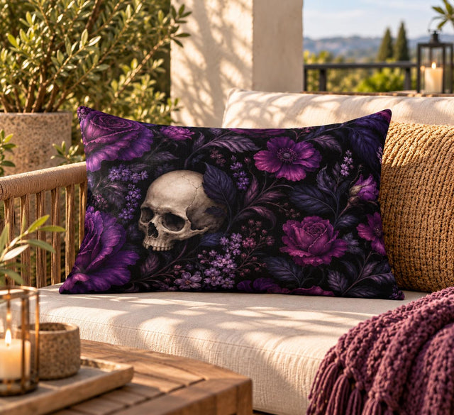 Purple Skull Outdoor Pillow