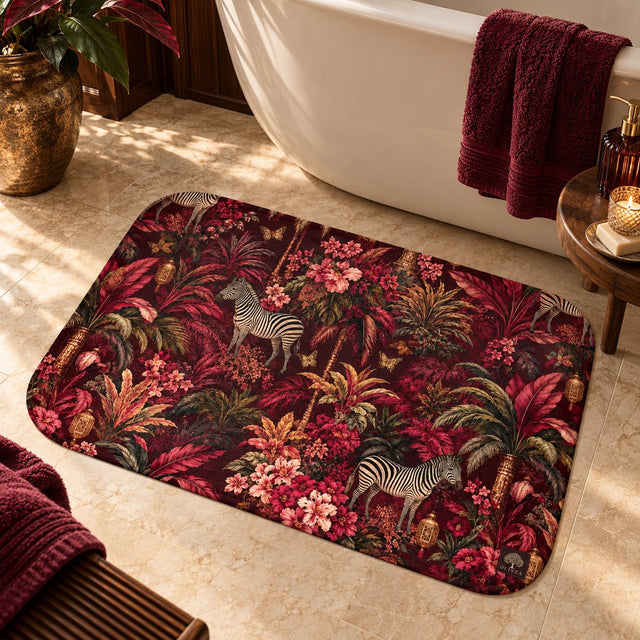 Burgundy Jungle Bath Mat