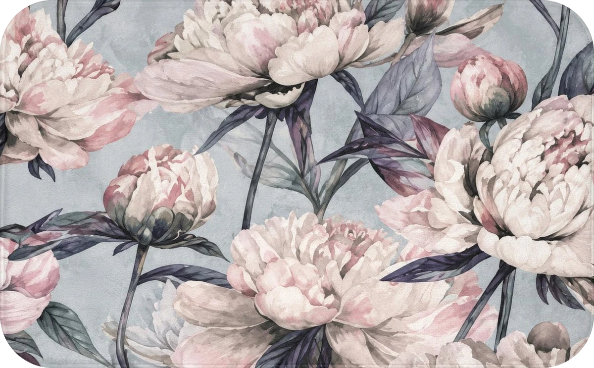 Dusty Blue Peony Bath Mat