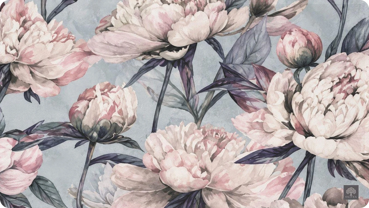 Dusty Blue Peony Desk Mat